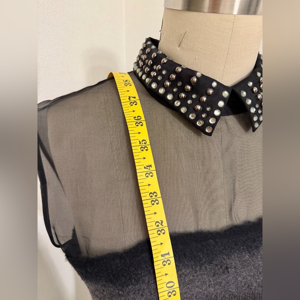Alberta Ferretti Gray/Black slip on wool Dress with Studded Collar, Size S-M. - Picture 8 of 17